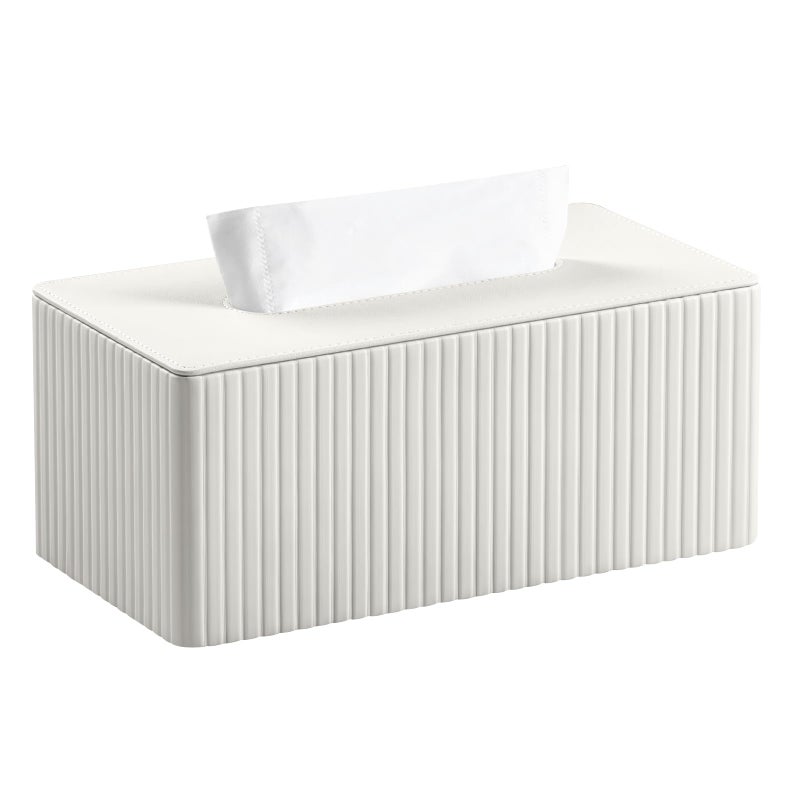 MEIBOOCH PU Leather Tissue Box Cover Rectangle Tissue Box Holder for 120-160 Count Box of Tissues (Ivory) - Image 1